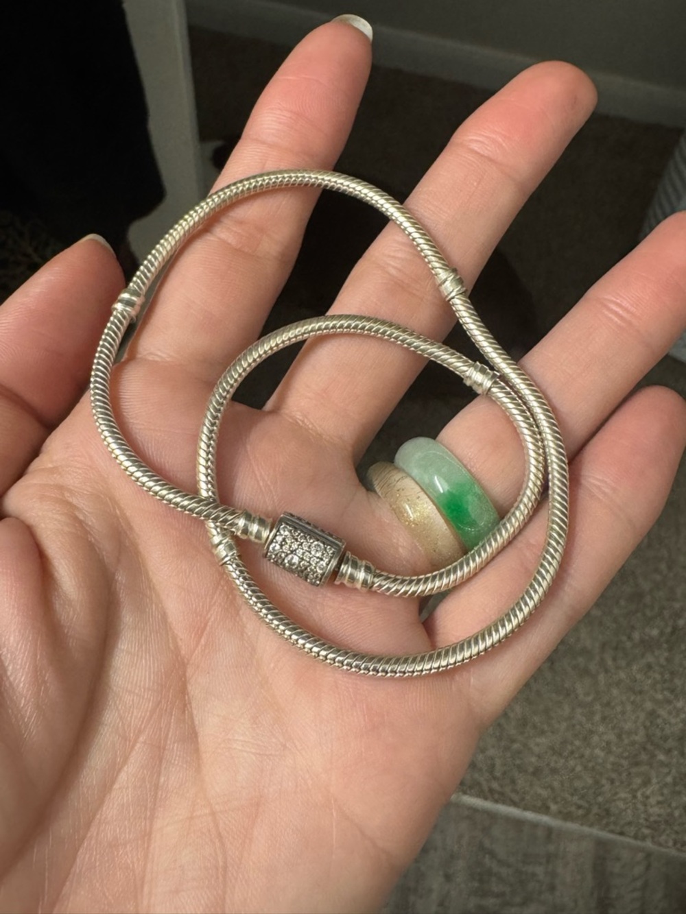 Pandora Sterling Silver double wrap snake chain Bracelet with barrel Clasp